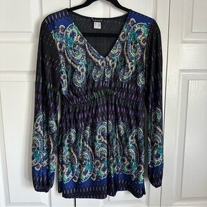 Venus Womens Babydoll V-Neck Tunic Top Sz M Boho Peasant Stretch Fairy Festival